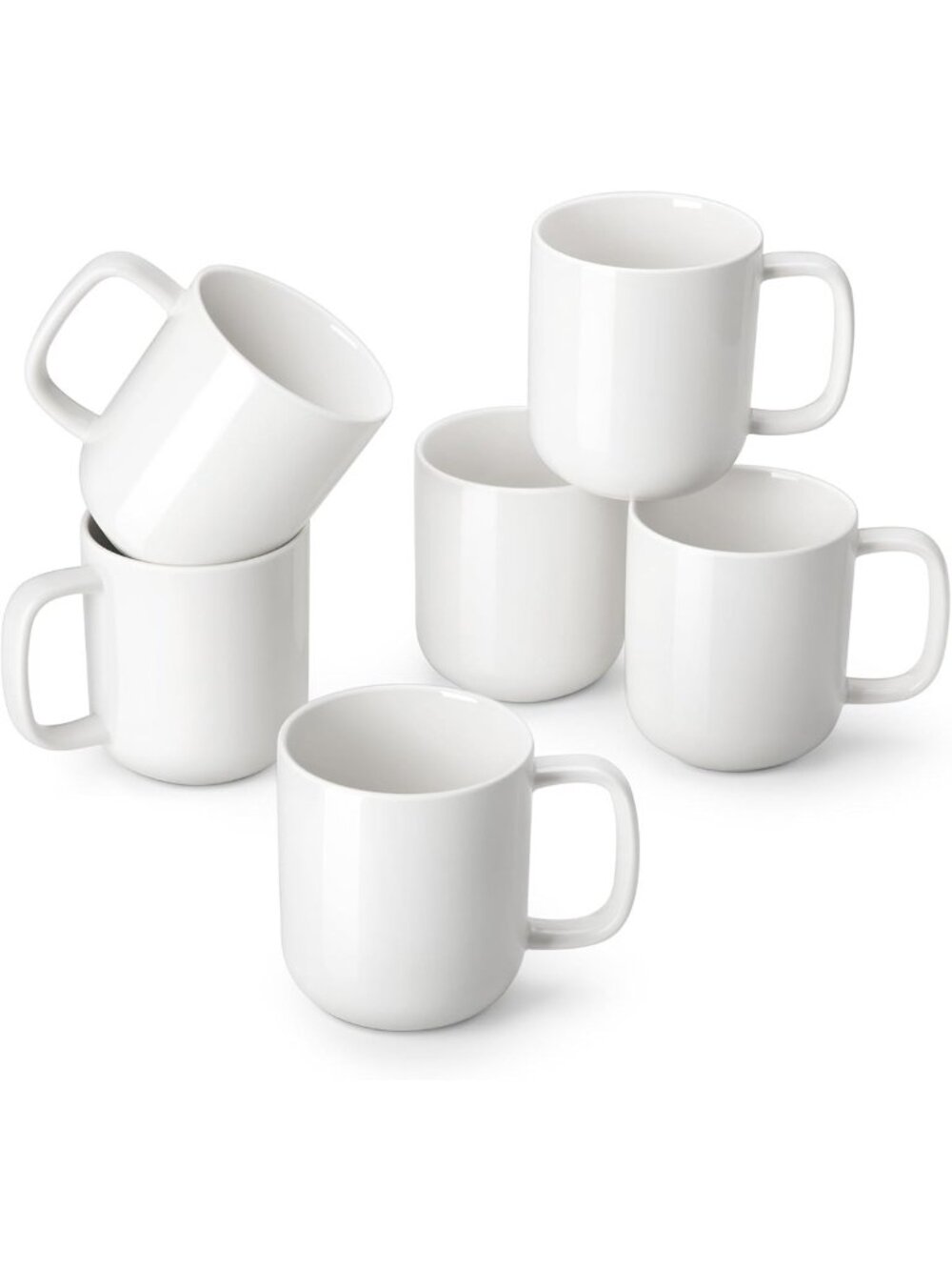 Set of 6 White Ceramic Coffee Mugs - 16 oz for Tea, Iced Coffee & Cocoa